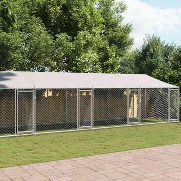 vidaXL Hondenhok met dak en deuren 12x2x2 m gegalvaniseerd, Verzenden