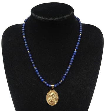 Lapis lazuli - Ketting Sint-Benoîtmedaille – Exorcisme van