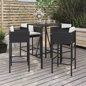 vidaXL 5-delige Tuinbarset met kussens poly rattan zwart, Verzenden