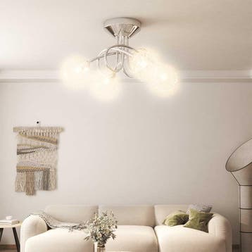 vidaXL Plafondlamp met gaasdraad kappen voor 4 x G9 LED, Maison & Meubles, Lampes | Plafonniers, Verzenden