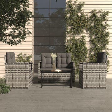 vidaXL 4-delige Loungeset met kussens poly rattan grijs, Verzenden, Nieuw, Loungeset