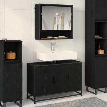 vidaXL Badkamermeubel Set 2 st Zwart Eiken 90 x 33 x 60 cm, Huis en Inrichting, Verzenden, Nieuw