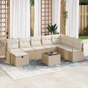 vidaXL Bankstel 9 st 8-Aantal zitplaatsen Beige en Crème, Verzenden, Nieuw