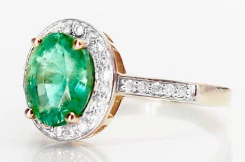 Zonder minimumprijs - Ring - 14 karaat Geel goud Smaragd -, Handtassen en Accessoires, Ringen, Nieuw