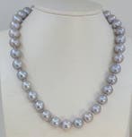 Halsketting 11×13 mm grijze Edison parels, Zilver, Handtassen en Accessoires, Nieuw