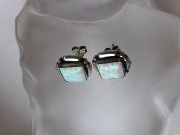 Zilver, Gilson Opal - Oorbellen - Art Deco-stijl