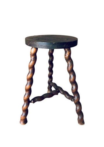Ancien tabouret tripode de métier en bois massif - Kruk -