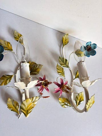 Wandlamp -  Florentina- Toleware - Metaal - Paar vintage