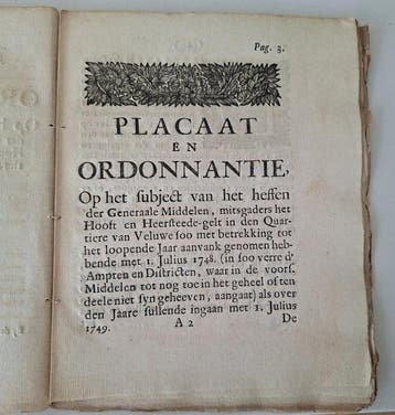 Placaat en ordonna(n)tie ........ heffen der Generale, Antiek en Kunst, Antiek | Boeken en Manuscripten