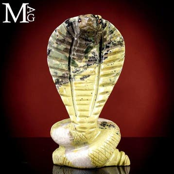 Serpentijn & Pyriet Cobra Sculptuur – Beschermer van Aarde, Nieuw