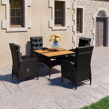 vidaXL 5-delige Tuinset poly rattan en acaciahout zwart, Verzenden, Nieuw, Tuinset