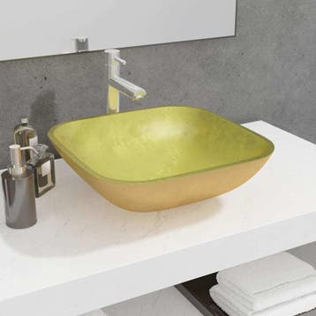 vidaXL Wasbak 42x42x14 cm glas goudkleurig, Verzenden