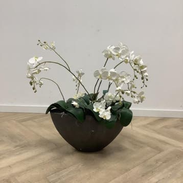 stenen plantenbak met Orchidee kunstplant, 90 cm