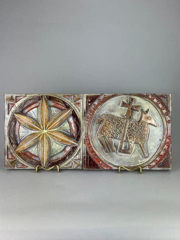 Wandbord - Agnus Dei - 51,5 cm - geglazuurde terracotta -