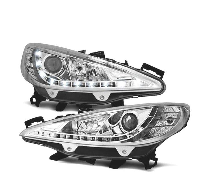 Phares Pour Peugeot 207 06-12 Daylight Led Chromé + Moteur, Auto-onderdelen, Verlichting, Verzenden