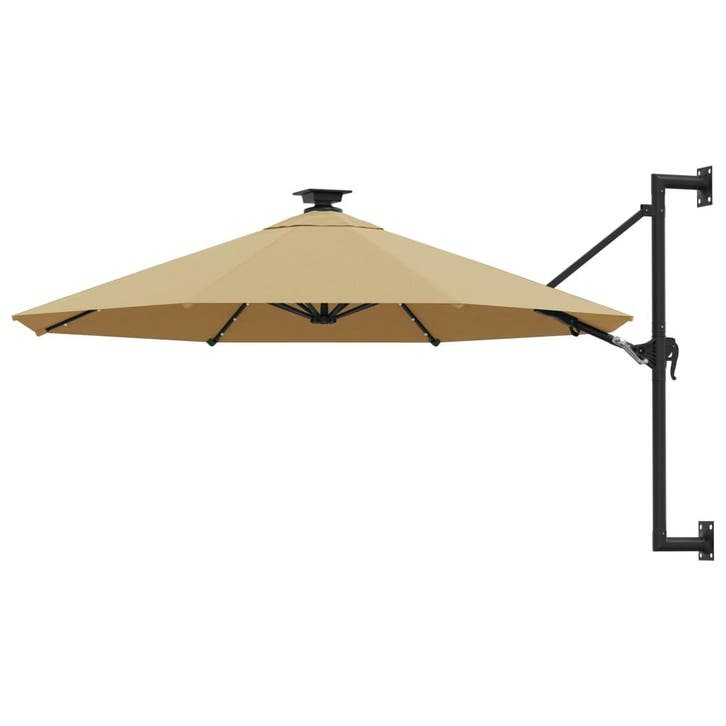 vidaXL Wandparasol met LEDs 300 cm taupe, Tuin en Terras, Parasols, Nieuw, Verzenden