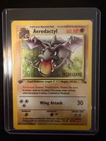 Pokémon - 1 Card - Aerodactyl 1/62 Pre-release, Holo, First, Hobby en Vrije tijd, Nieuw