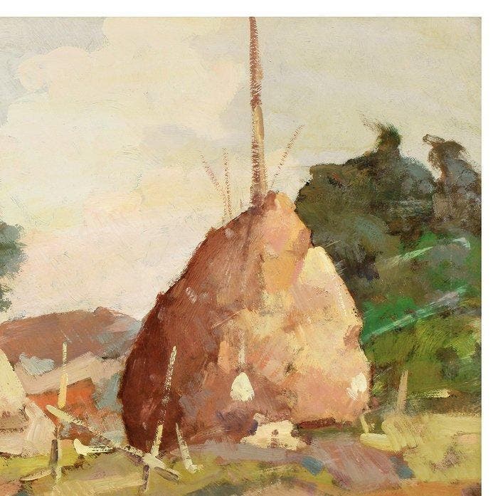 Alfonso Papi (1931) - Paesaggio con covoni, Antiquités & Art, Art | Peinture | Classique