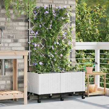 vidaXL Tuin Plantenbak met Irrigatie en Wielen 2 st Wit PP, Verzenden