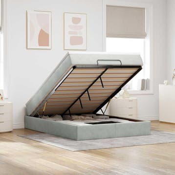 vidaXL Ottoman bed met matras 140x200cm fluweel lichtgrijs, Verzenden
