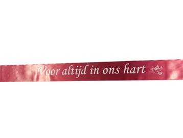 Bedrukt lint Donkerrood met Witte opdruk 70 mm 80 cm, Nieuw
