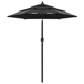 vidaXL Parasol 3-laags met aluminium paal 2 m zwart, Jardin & Terrasse, Parasols, Verzenden