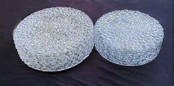 Plafondlamp (2) - Paar mid-century ijsglazen plafondlampen /