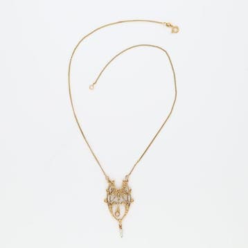 Collier avec pendentif - 14 carats Or jaune Perle - opale