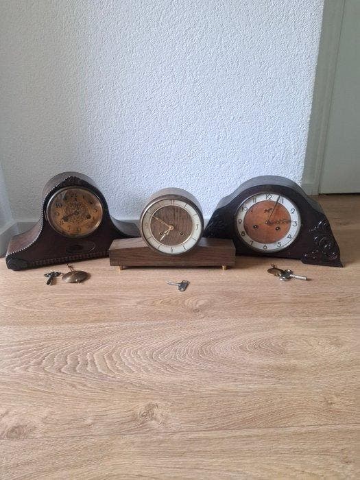 Pendule de cheminée (3) - Bois, Cuivre, Verre - 1960-1970, Antiquités & Art, Antiquités | Horloges