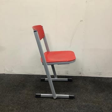 complete set van 9 stuks schoolstoelen Eromes, rood - grijs, Huis en Inrichting, Gebruikt, Grijs, Hout, Vijf, Zes of meer stoelen
