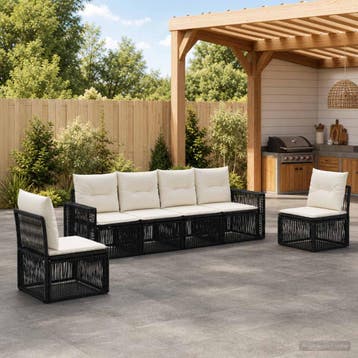 vidaXL Tuinbank Set 6 st Zwart en Crème Wit poly rattan, Verzenden, Nieuw