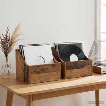 vidaXL LP Recorddoos 2 st Oud hout 37 x 33 x 32 cm Bewerkt, Computers en Software, Verzenden, Nieuw