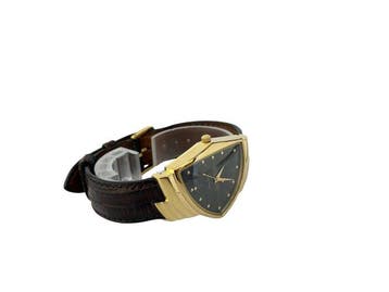 Hamilton - Ventura 6250 Quartz Black Dial Gold-Tone Case