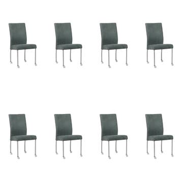 Set van 8 Leren eetkamerstoelen Comfort met wieltjes -, Ophalen of Verzenden, Nieuw, Leer, Eén