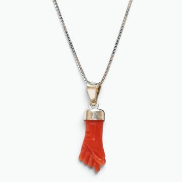 Corail - Argent - Collier avec pendentif - Gravure, Antiquités & Art, Curiosités & Brocante