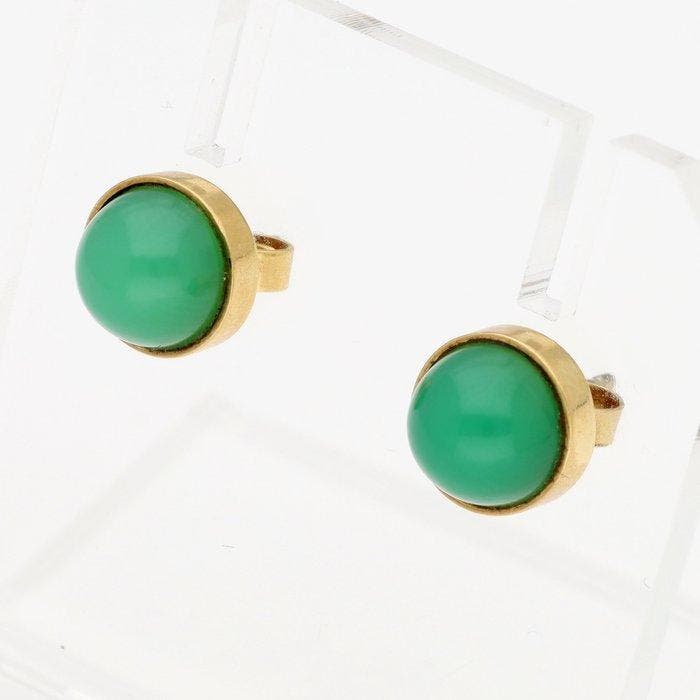 Oorbellen - 18 karaat Geel goud - Chrysopraas, Handtassen en Accessoires, Oorbellen