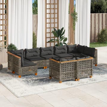 vidaXL 9-delige Loungeset met kussens poly rattan grijs, Verzenden, Loungeset