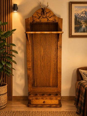 Bijzettafel - Wand-geweerrek van massief eikenhout,