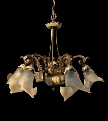 Lampe à suspendre - Laiton, Céramique, Verre