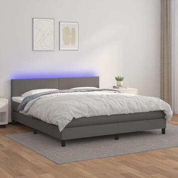 vidaXL Boxspring met matras en LED kunstleer grijs 180x200, Verzenden