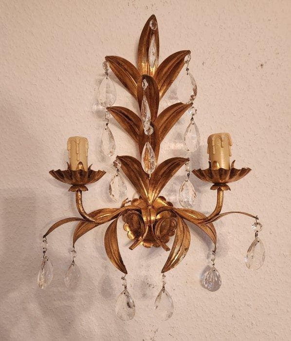 Kaars wandlamp - Verguld, IJzer, Kristal - Bladgoud met de, Antiek en Kunst, Antiek | Overige Antiek