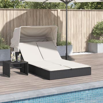 vidaXL Ligbed 2-persoons met luifel en kussens poly rattan, Verzenden