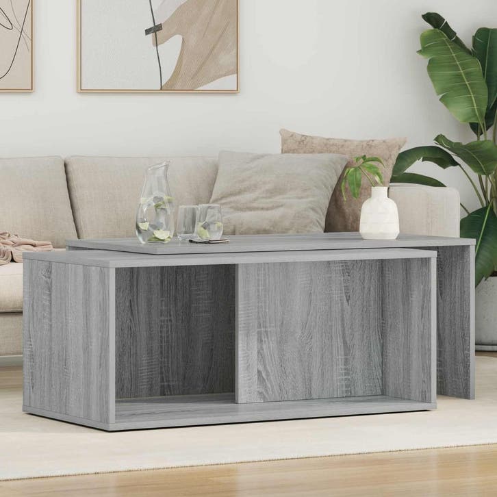 vidaXL Koffietafel Set 2 st Grijs Sonoma 90 x 48 x 40 cm, Huis en Inrichting, Tafels | Salontafels, Nieuw, Verzenden