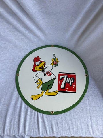 Rond emaille 7 Up reclamebord met mascotte – 30 cm –