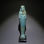 Oud-Egyptisch Faience Prachtige grote Shabti. 16,5 cm hoog., Collections, Minéraux & Fossiles