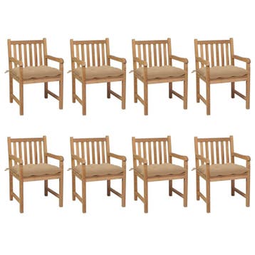 vidaXL Tuinstoelen 8 st met beige kussens massief teakhout, Verzenden, Nieuw