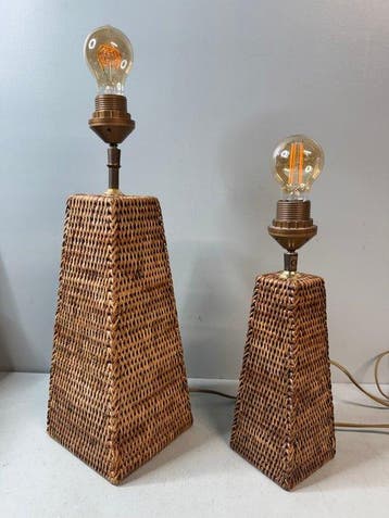 Tafellamp - Set van Twee Vintage Rotan Tafellampen –, Antiek en Kunst