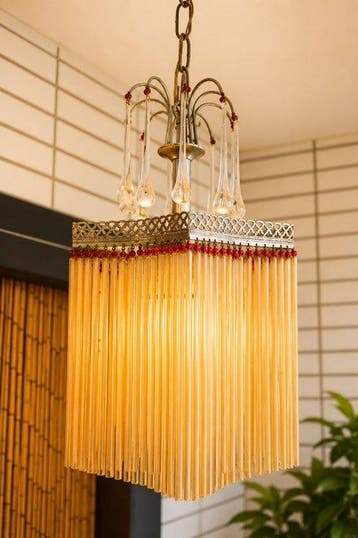 Plafonnier - Laiton argenté - Lustre en tubes de verre