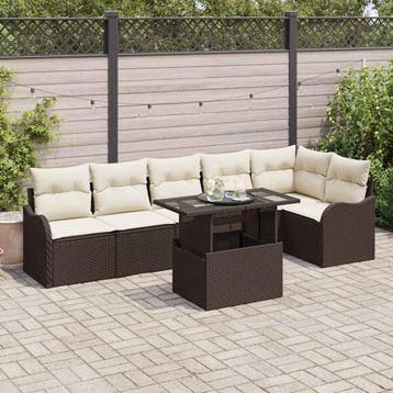 vidaXL Bankstel 7 st Bruin Poly rattan, Verzenden