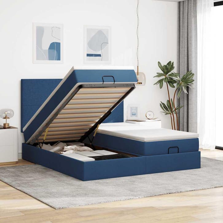vidaXL Ottoman bed met matrassen 180x200cm stof blauw, Maison & Meubles, Chambre à coucher | Lits, Envoi